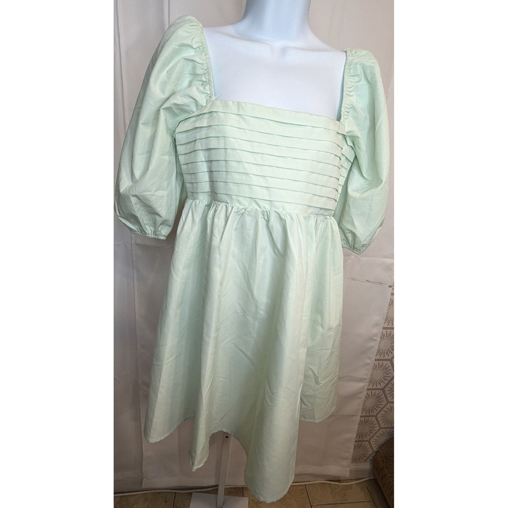 Blue Rain Chambray Tencel Off Shoulder Babydoll Flowy Mini Womens Dress Size M - Picture 7 of 10